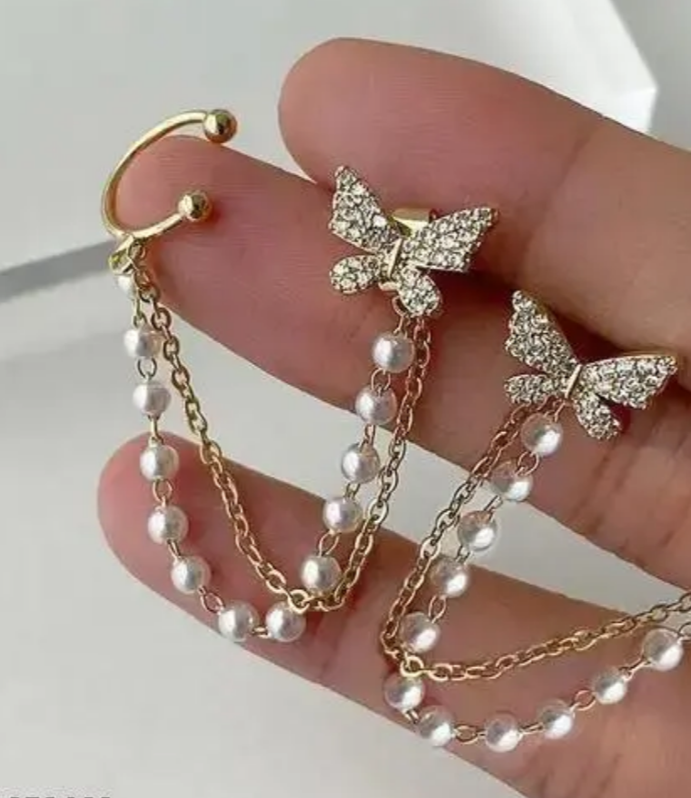 Butterfly pearl ear cuff