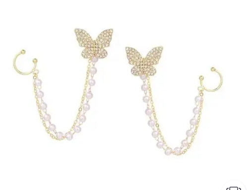 Butterfly pearl ear cuff